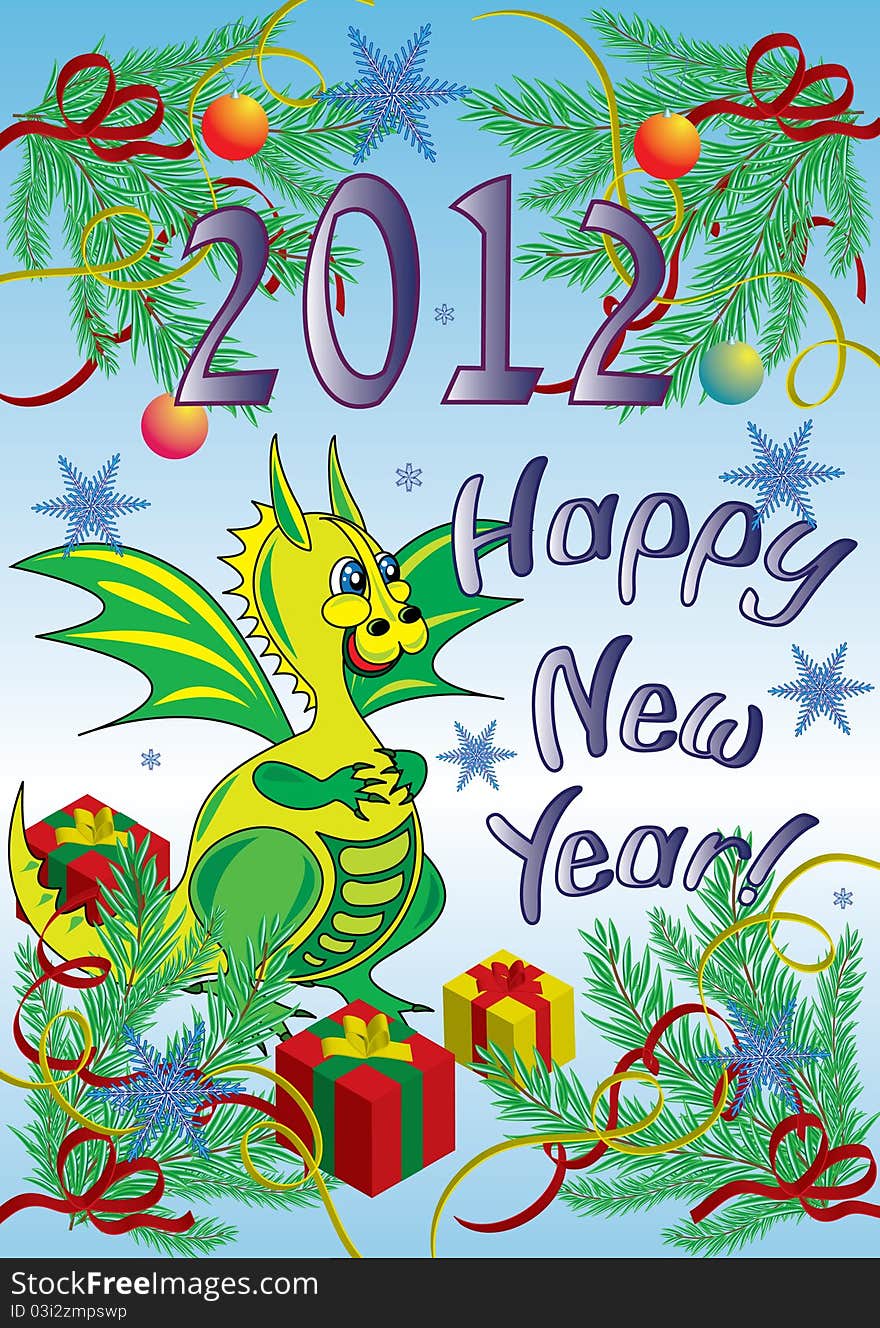 Greeting Card Happy New Year-Year of the Dragon. Greeting Card Happy New Year-Year of the Dragon