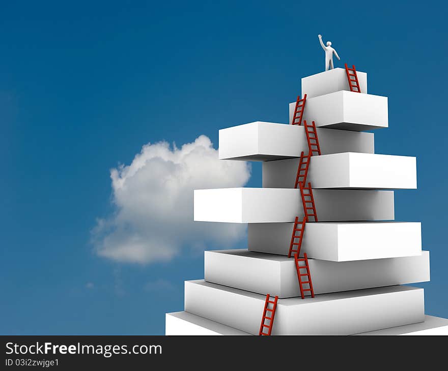 Businessman jump over 3d virtual tower