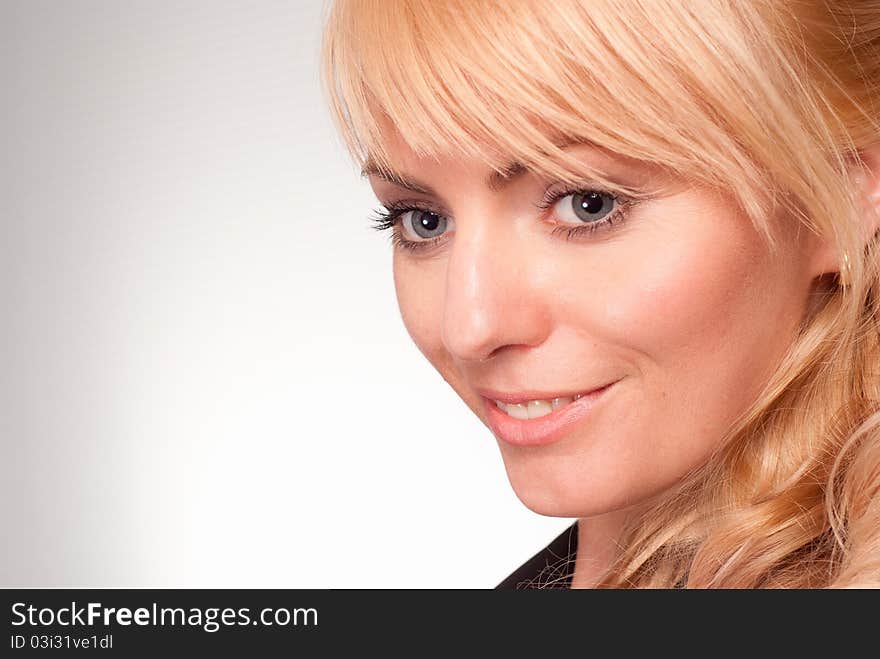 Cute businesswoman posing on a white background. Cute businesswoman posing on a white background