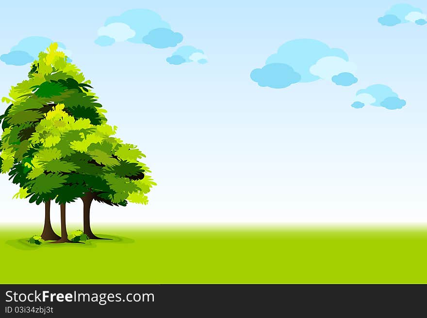 Illustration of beautyful landscape with trees and sky