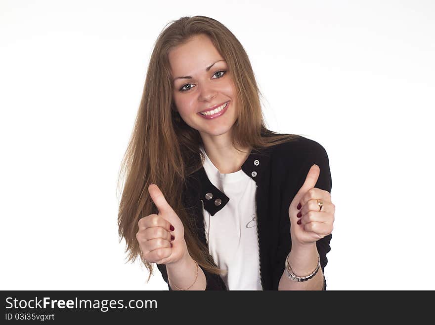 Portrait of a smart girl on a white. Portrait of a smart girl on a white