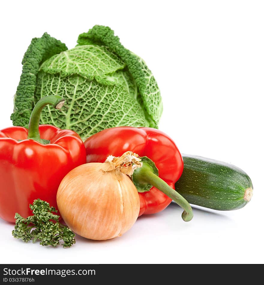 Fresh vegetables on the white background