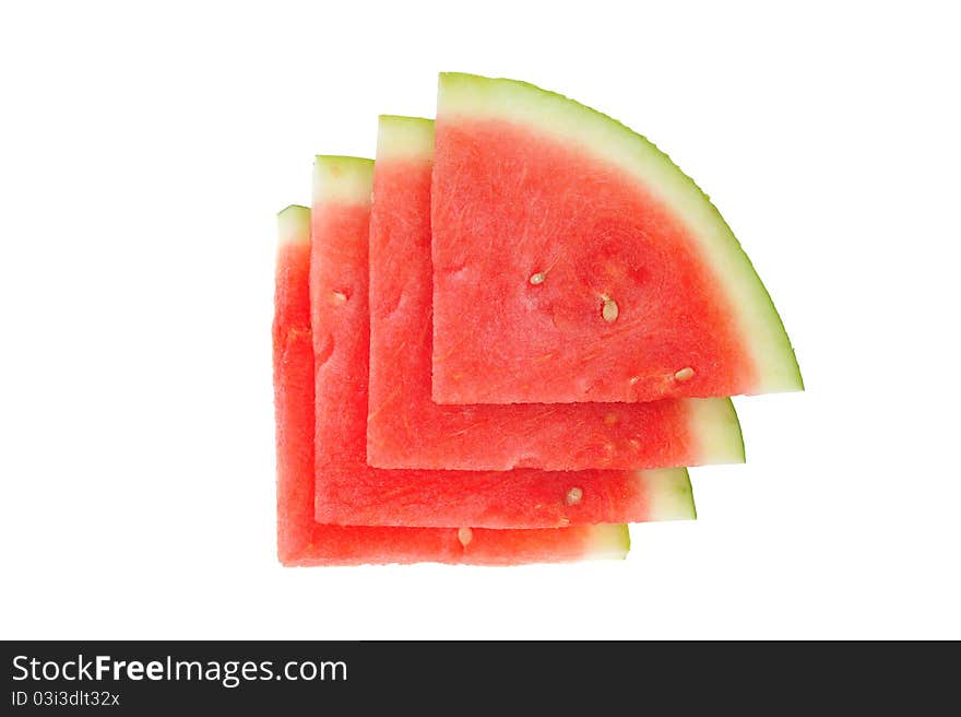 Quater Cut Slices Of Red Watermelon Isolated On White Background