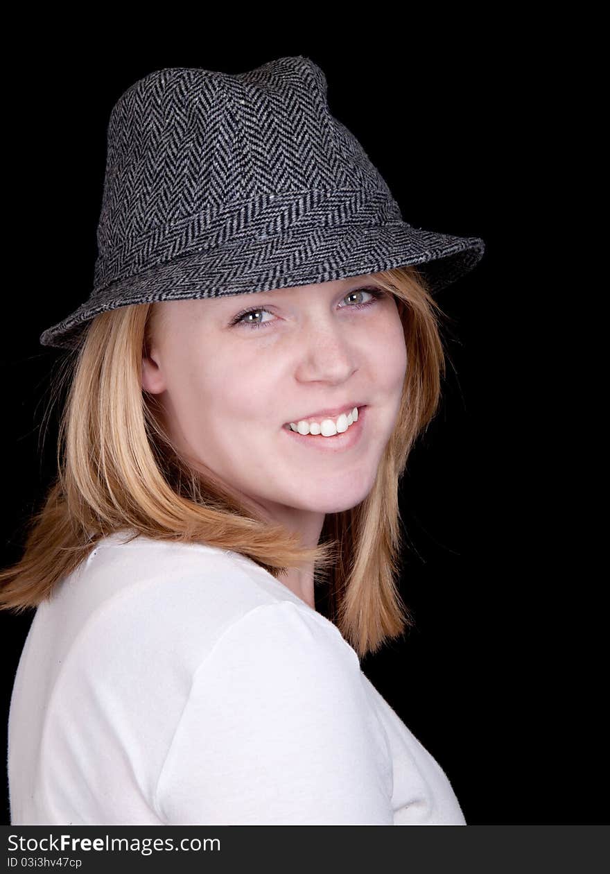 Pretty Girl In A White Shirt And A Hat