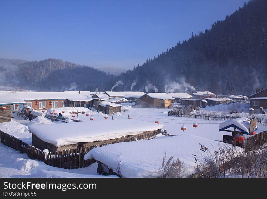 Snow covered village