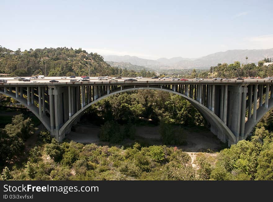 Traffic on the Los Angeles freeway. Los Angeles, California, USA