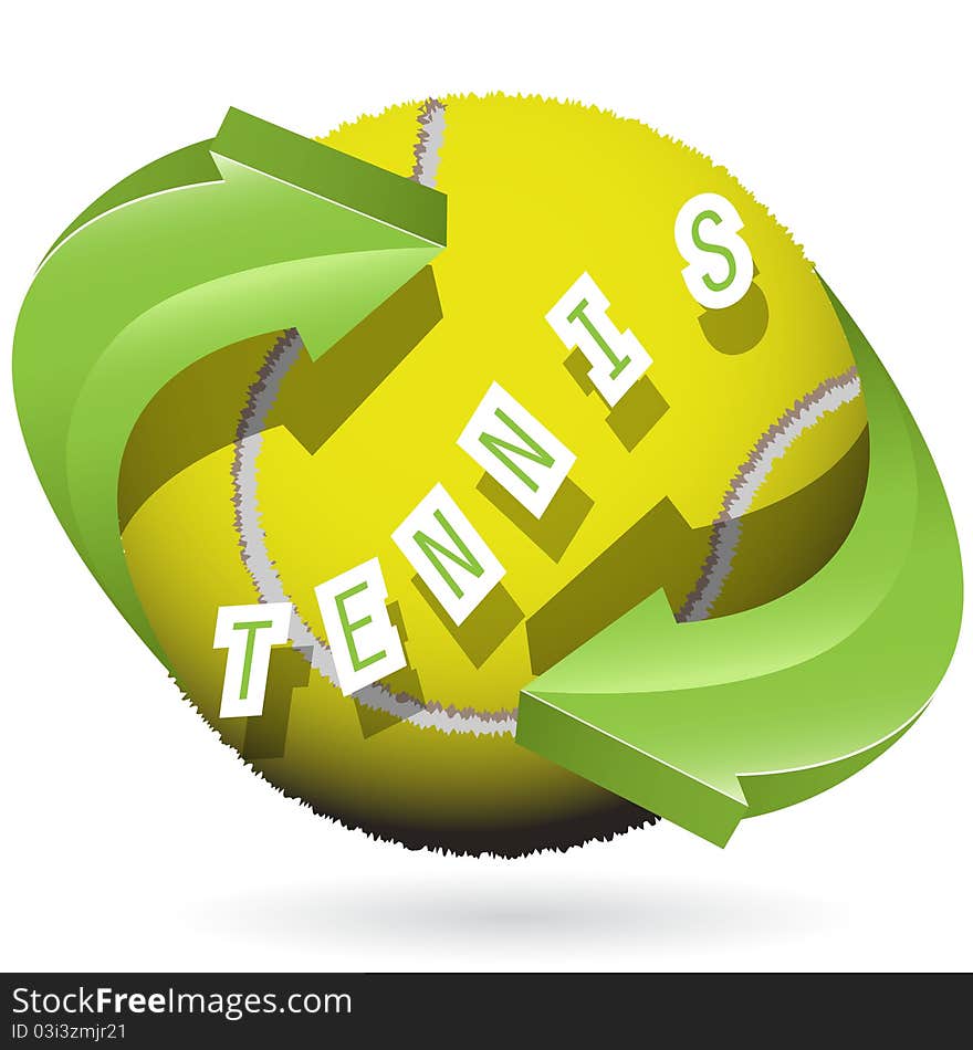 Illustration, tennis ball on abstract green background