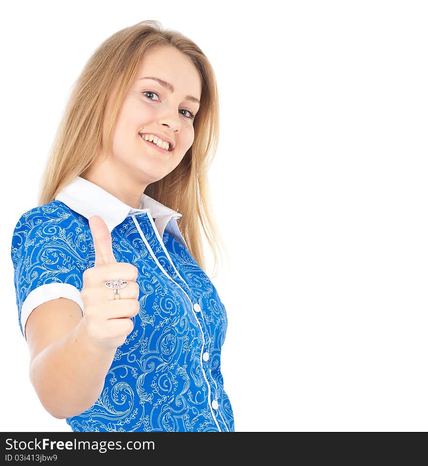 Happy business woman smiling and holding thumbs up. Happy business woman smiling and holding thumbs up