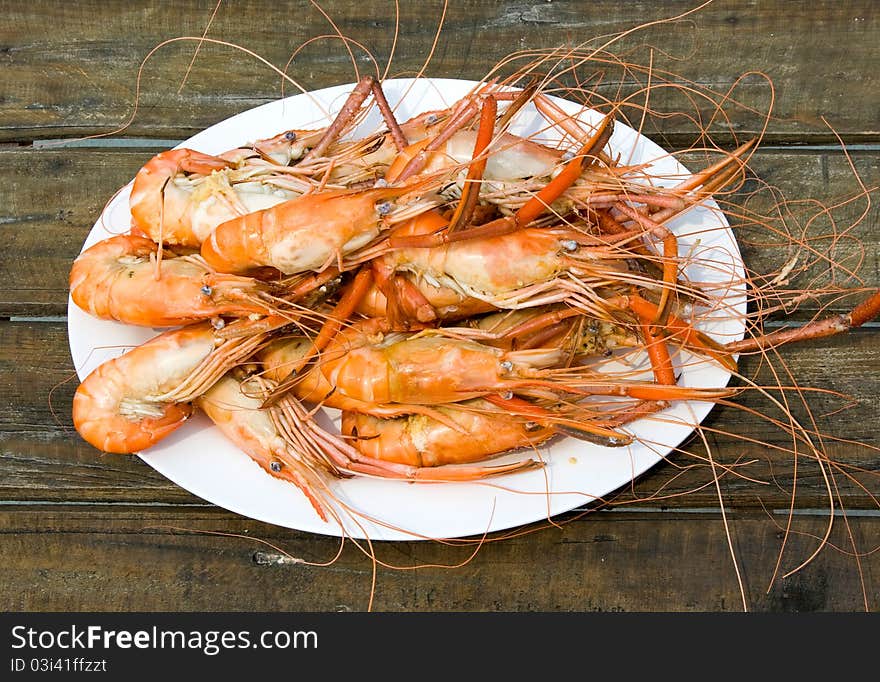 Shrimps on a white plate