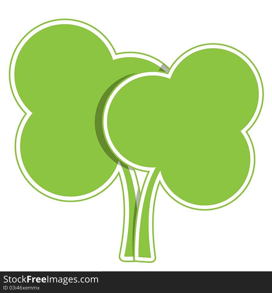 Illustration two abstract green trees on white background