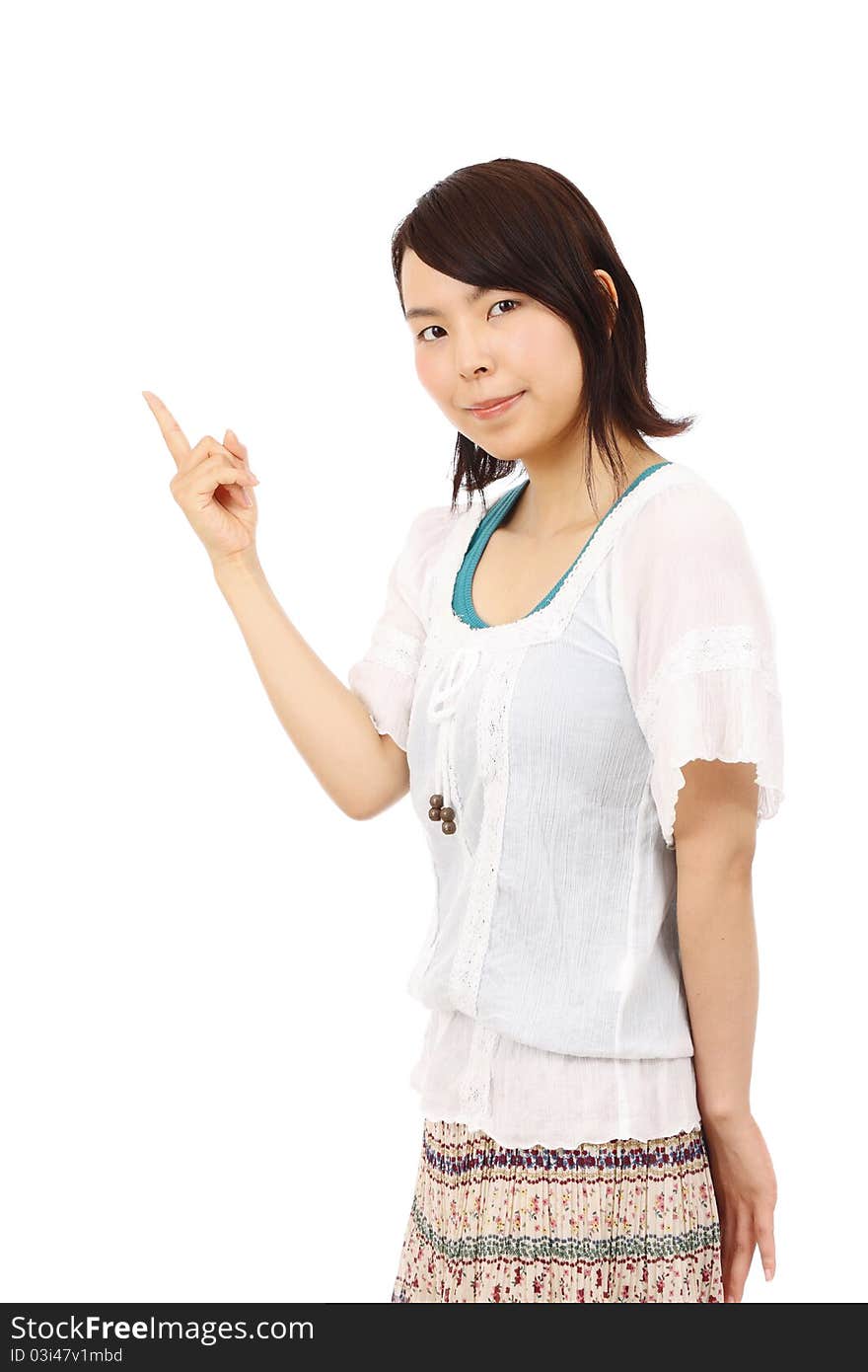 Portrait Of Young Asian Woman Pointing