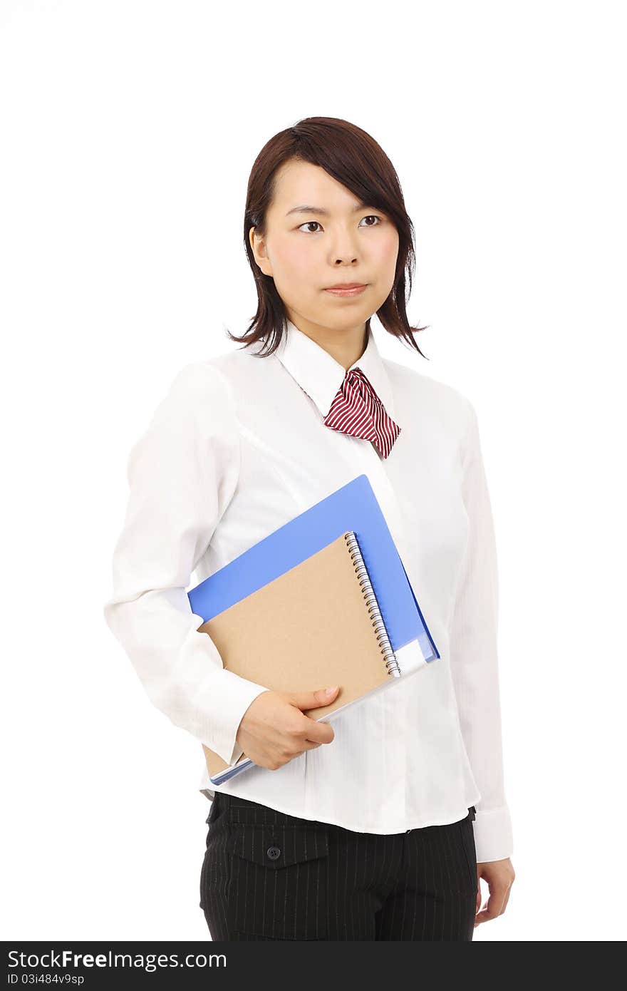 Young japanese businesswoman holding file document