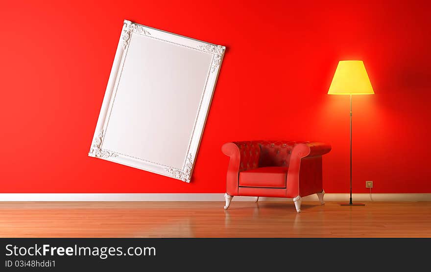 Red classic 3d interior composition. Red classic 3d interior composition