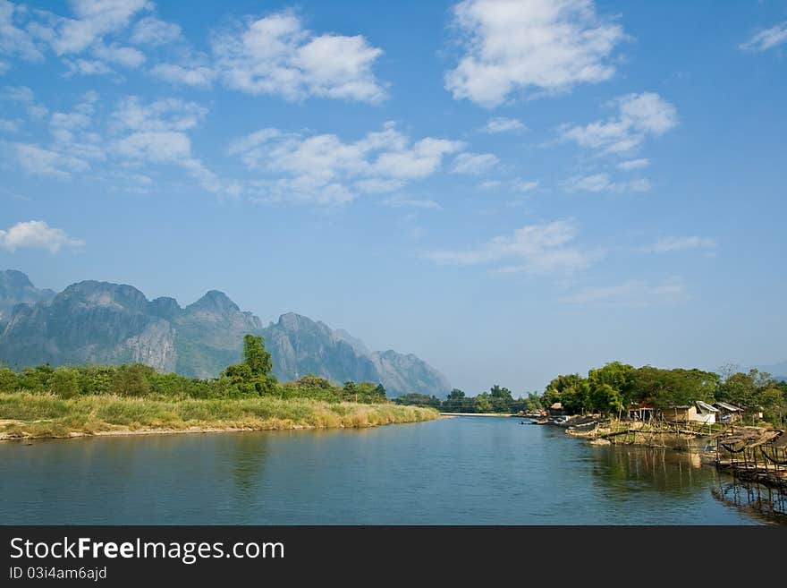 Bright Day in Song River at VangVieng, Lao