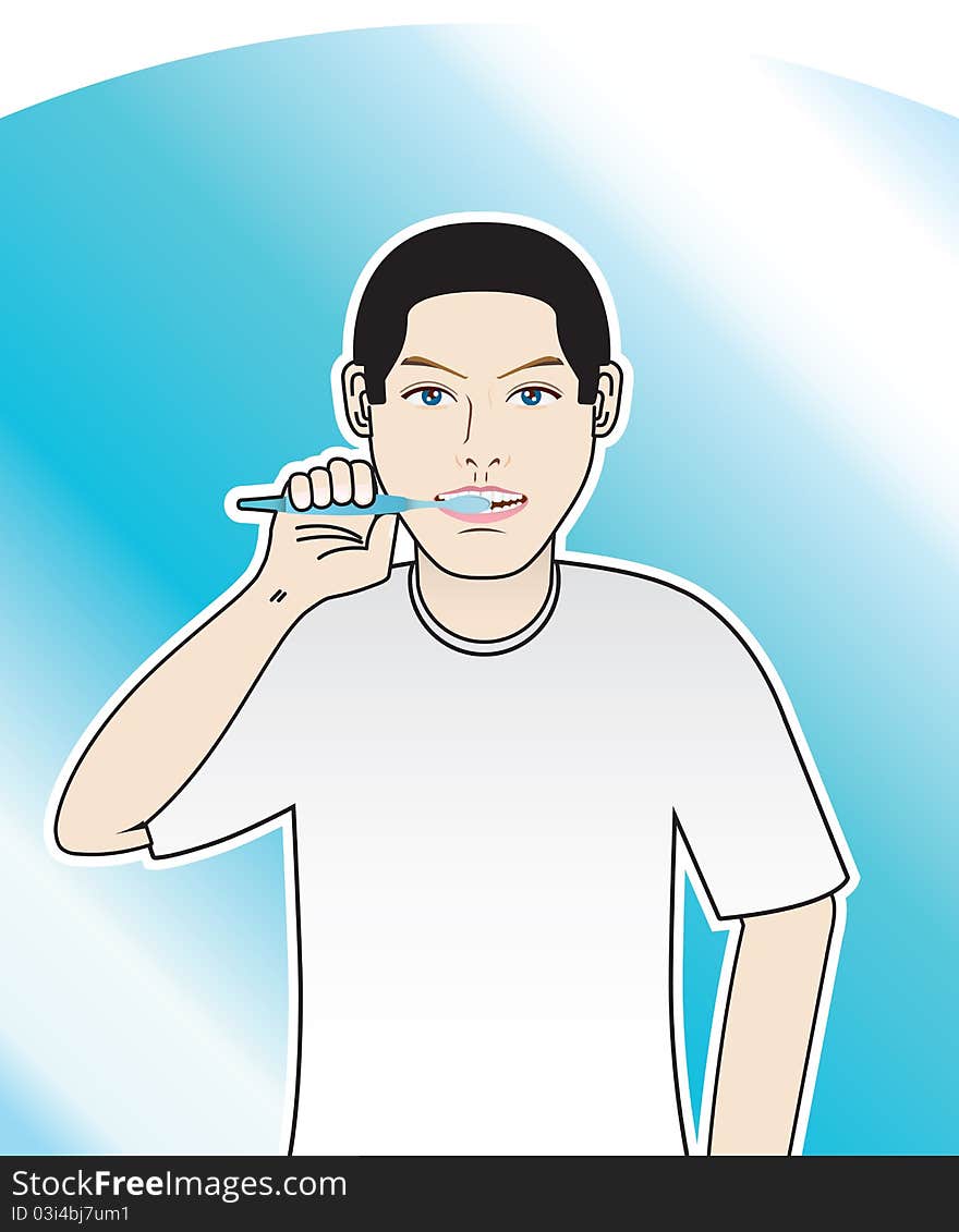 Young Man Brushing Tooth