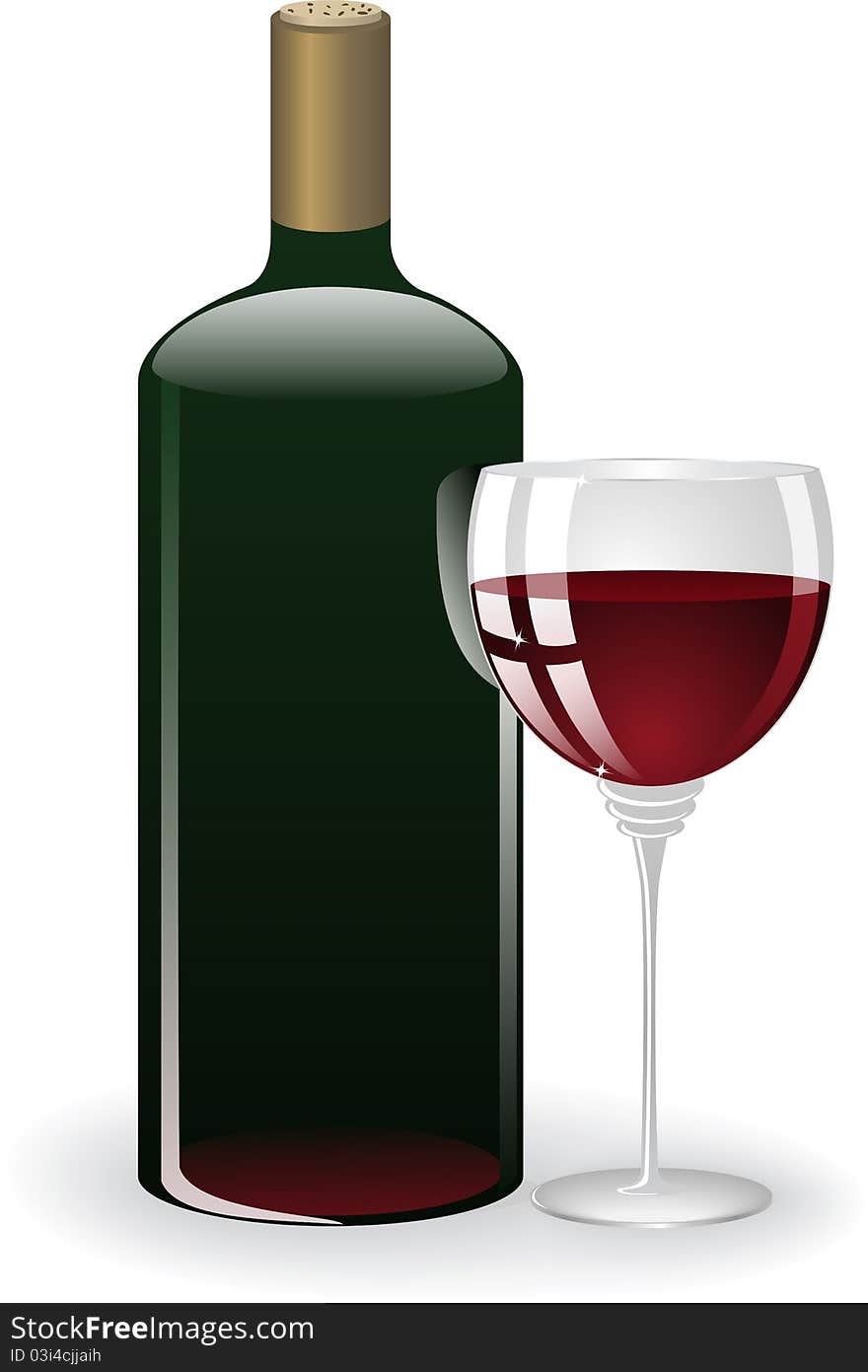 Bottle and glass with red wine on a white background. Bottle and glass with red wine on a white background