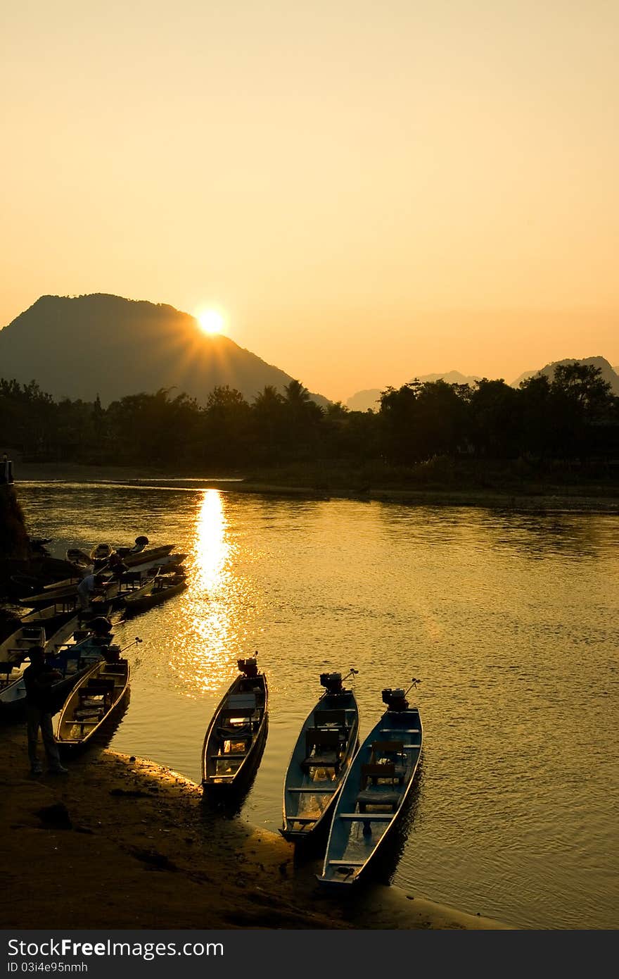 Sunset in Song River at VangVieng, Lao