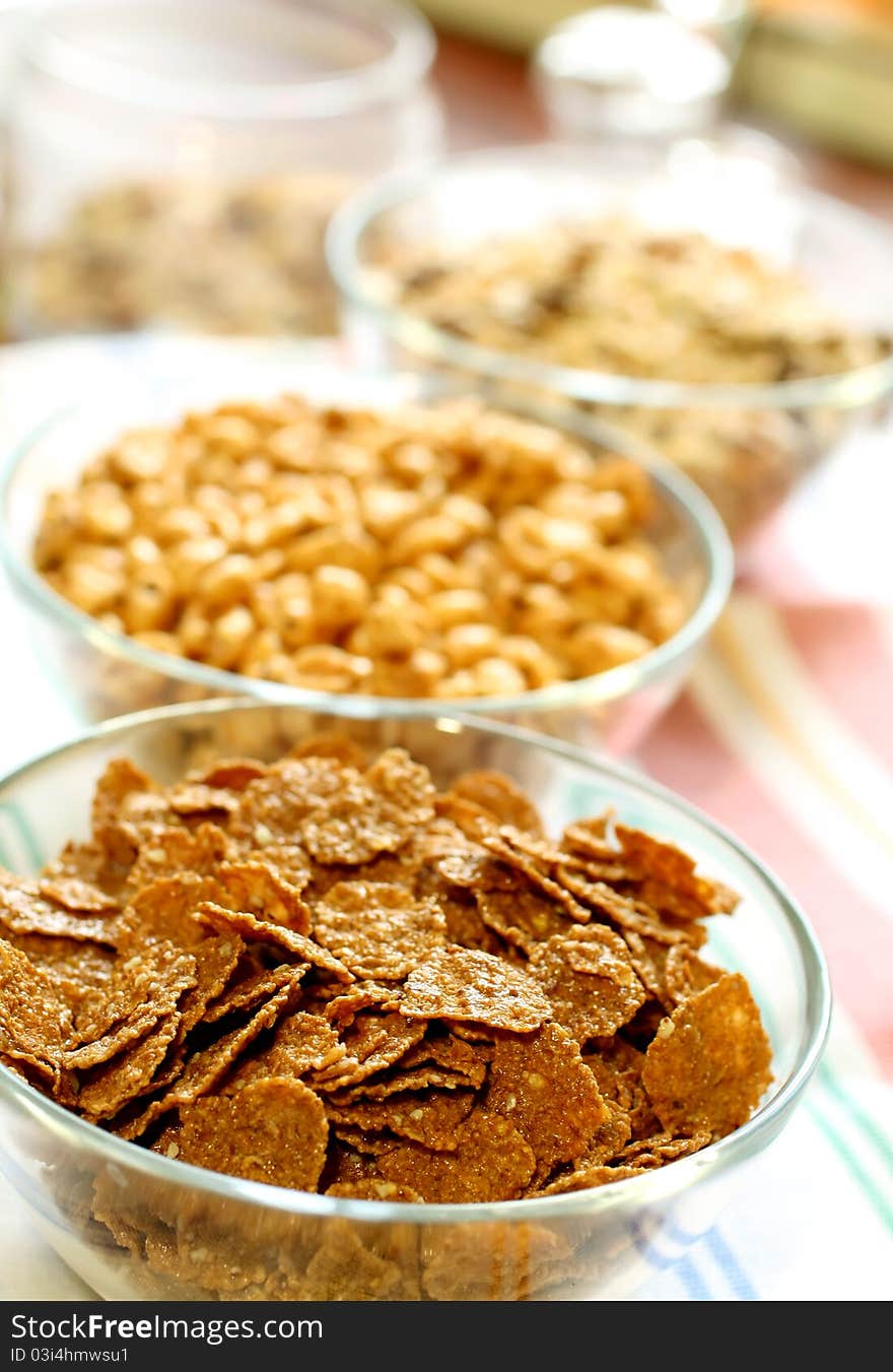 Muesli in glass bowl