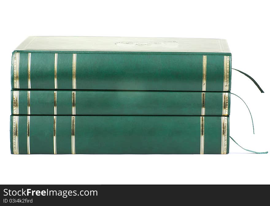 Three green blan books isolated on white background. Three green blan books isolated on white background.