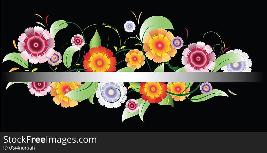 Image of flowers with leaves and stripes, where you can place text