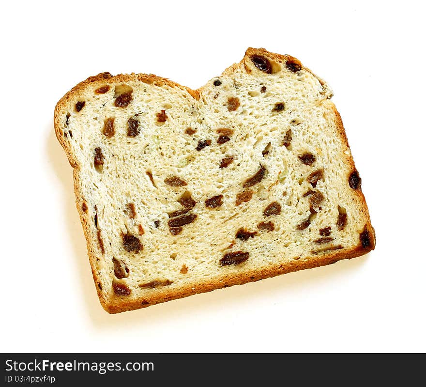 White bread with raisin isolated on white background