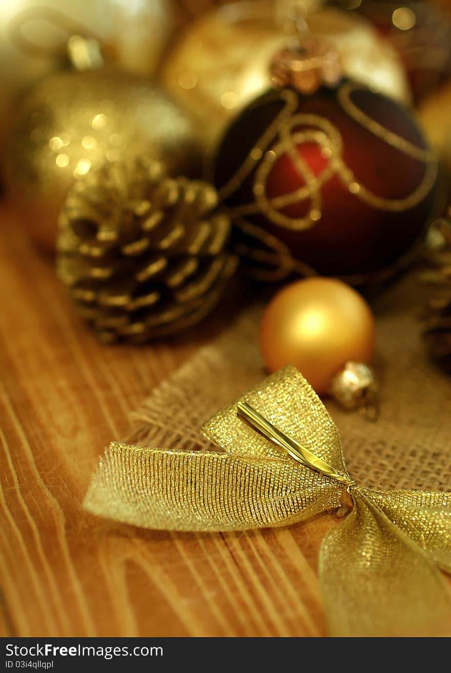 Christmas composition on wooden background