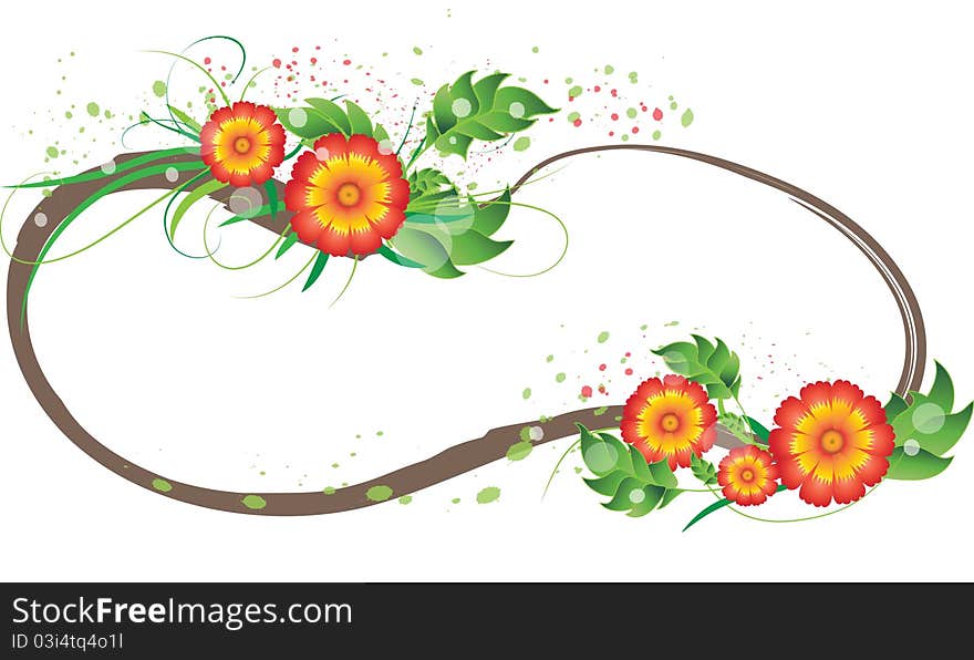 Color frame, decorated with red-orange flowers and leaves. Color frame, decorated with red-orange flowers and leaves