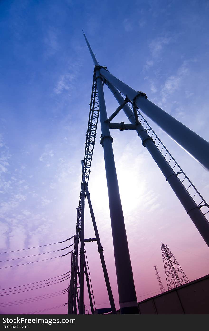 Power poles in the blue sky