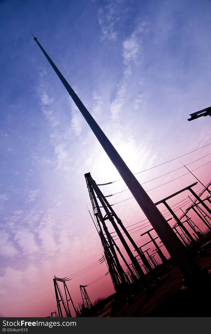 Power poles in the blue sky