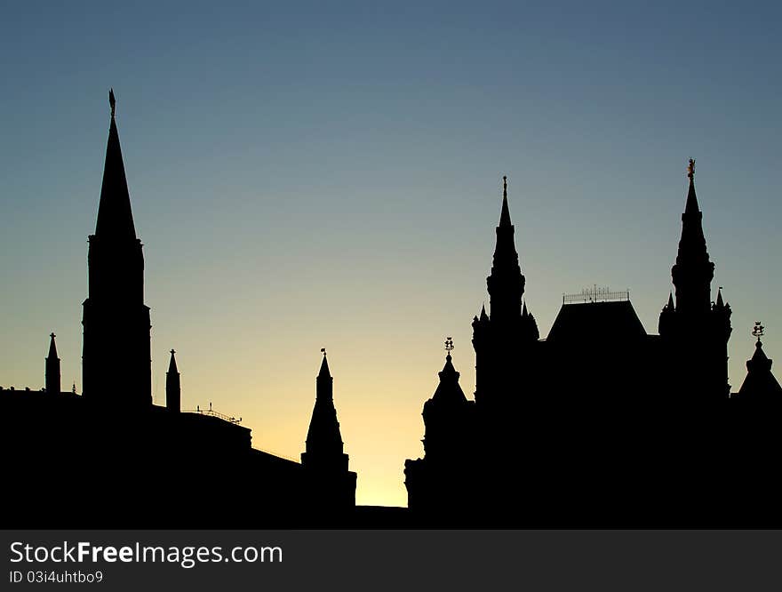 Russia, Moscow. Night view of the Kremlin