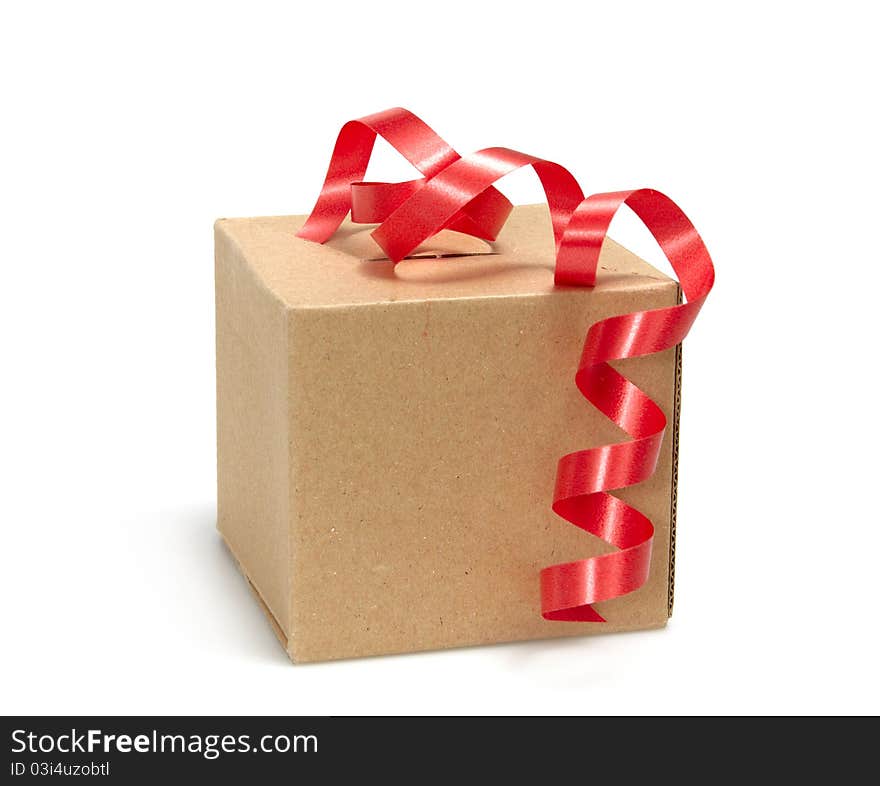 Gift Box whits red ribbon isolated on white