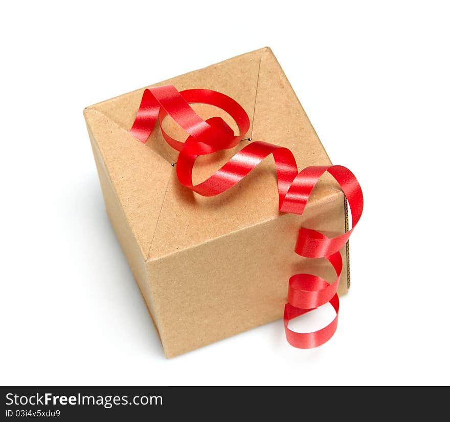 Gift Box whits red ribbon isolated on white