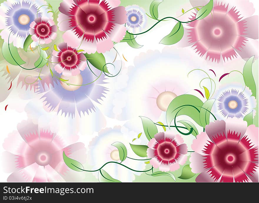 Color background with flowers and leaves. Color background with flowers and leaves