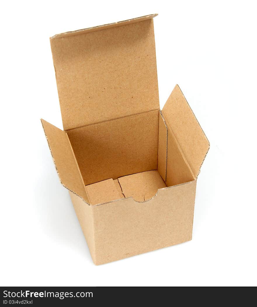 Open cardboard empty box isolated on white