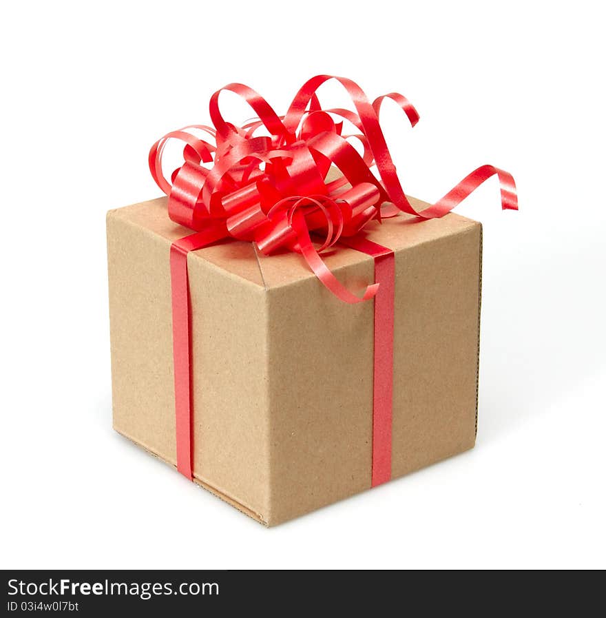 Gift Box whits red ribbon isolated on white