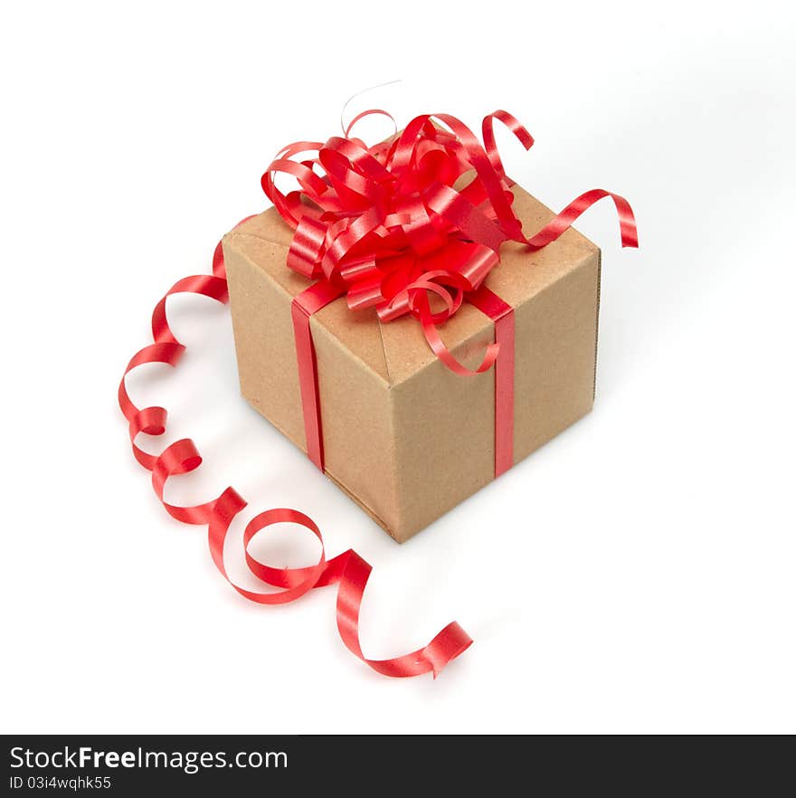 Gift Box whits red ribbon isolated on white