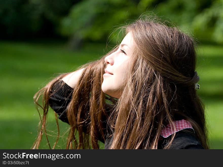 Bright girl in park