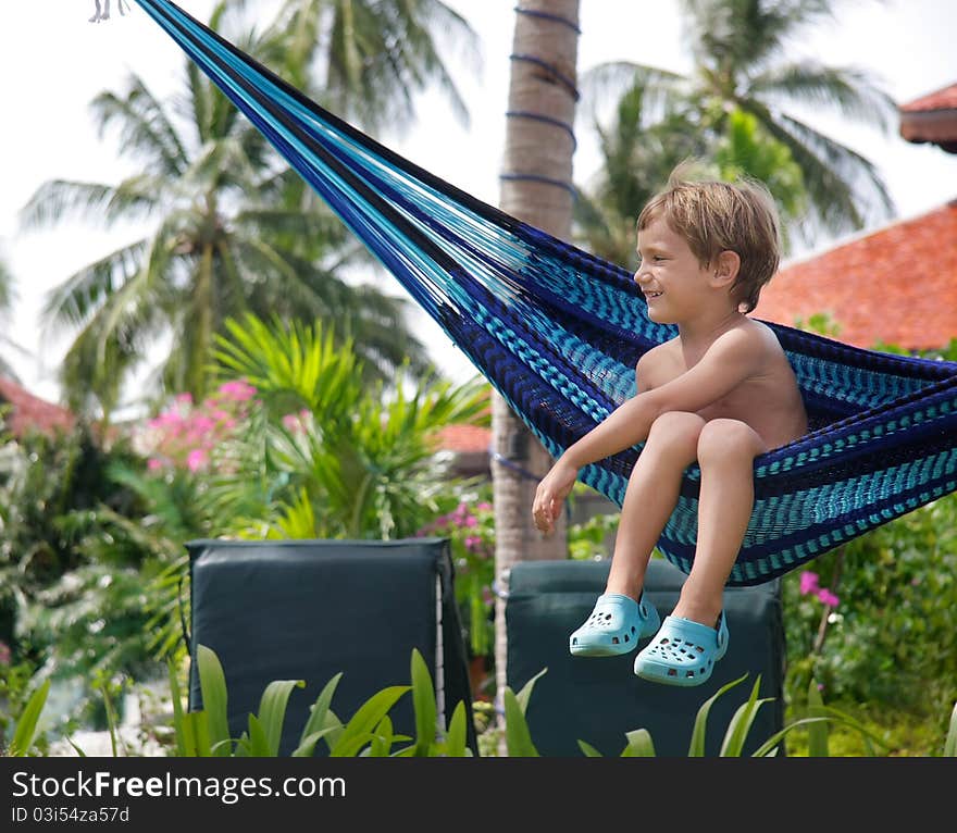 Young boy in hammock