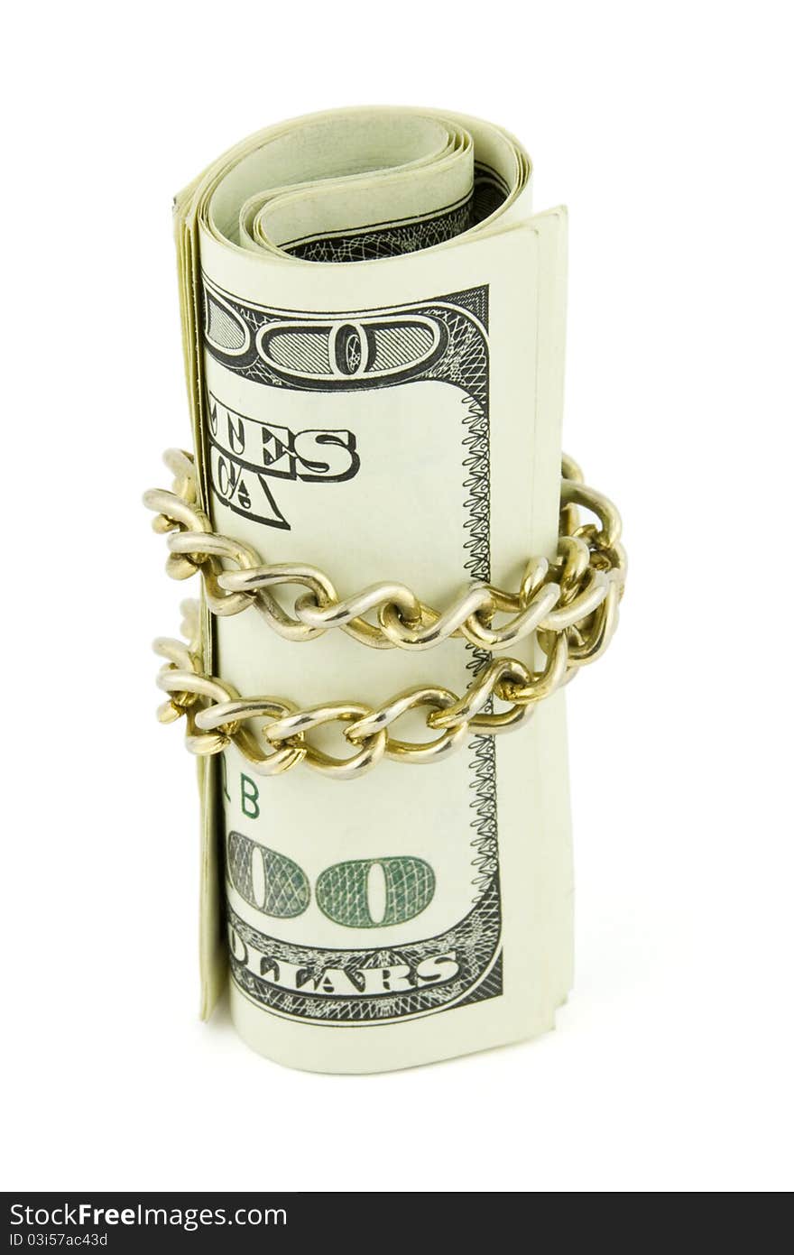 Chained dollar isolated on white