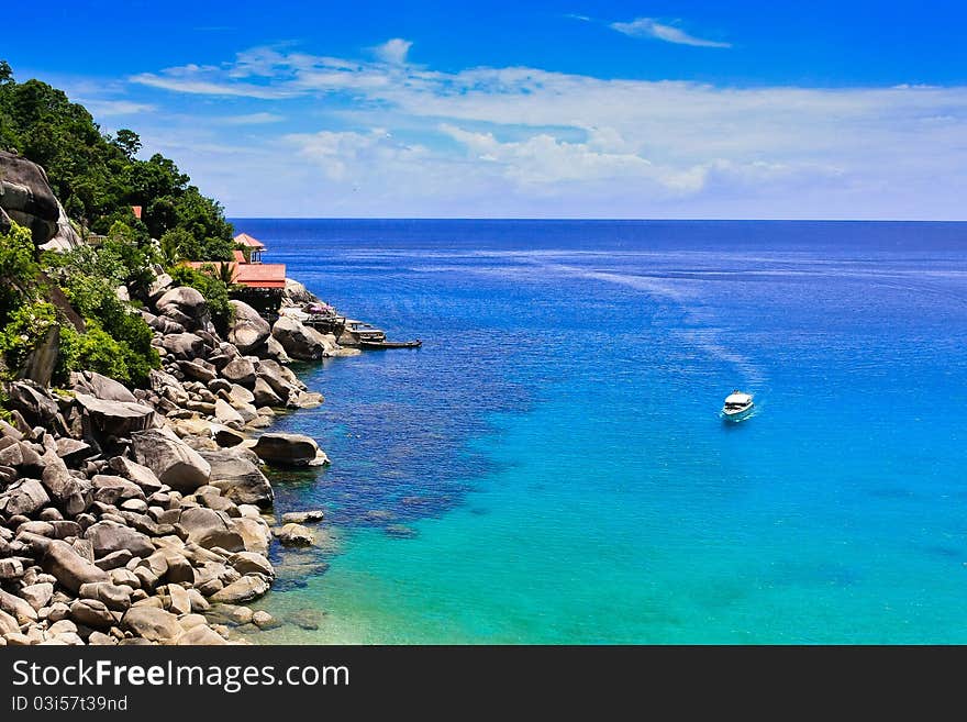 White boat in the azure sea. White boat in the azure sea