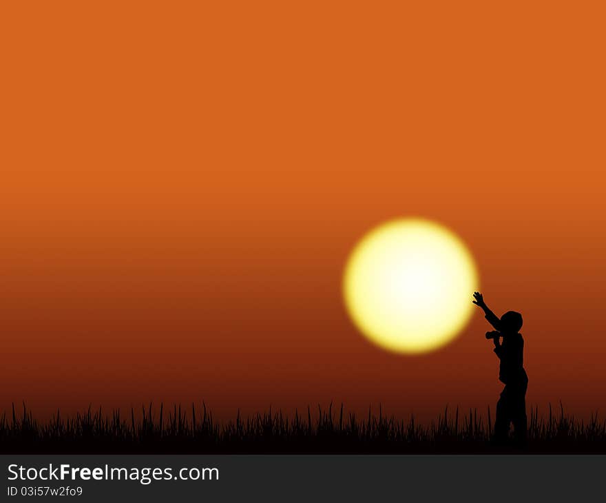 Silhouette of a boy leaning on sun. Silhouette of a boy leaning on sun