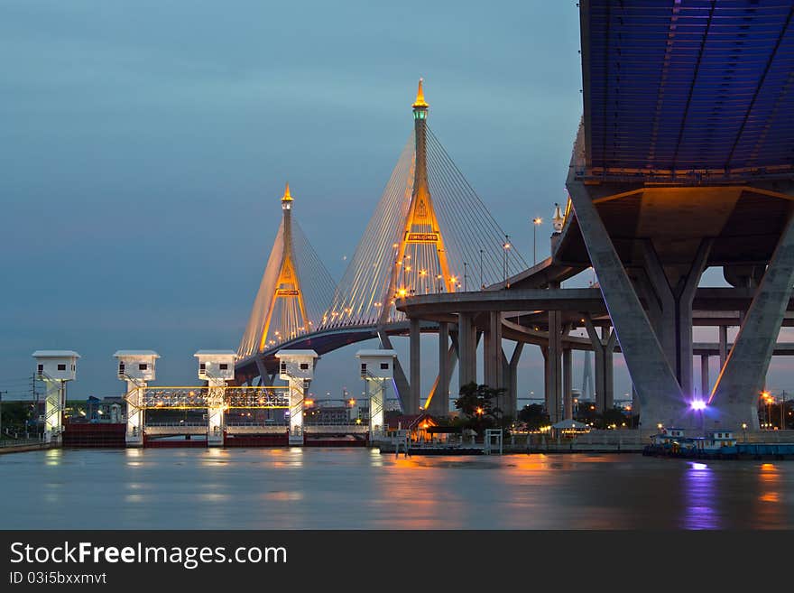 Bridge Circle at night in Thailand.