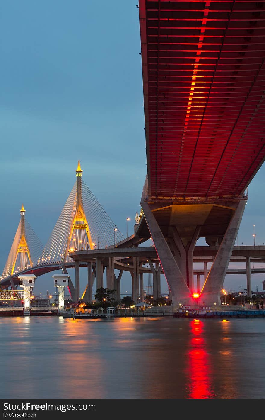 Bridge Circle at night in Thailand.