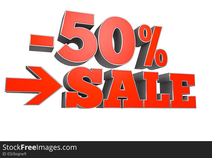 Computer generated rendering of SALE with 50% discount text over white background. Computer generated rendering of SALE with 50% discount text over white background.