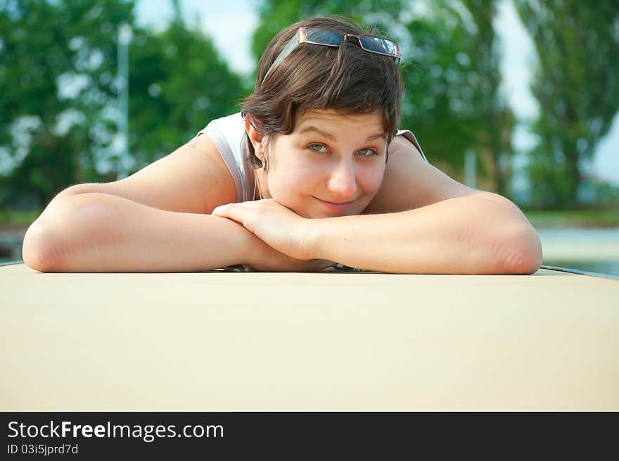 Girl on harbor pier