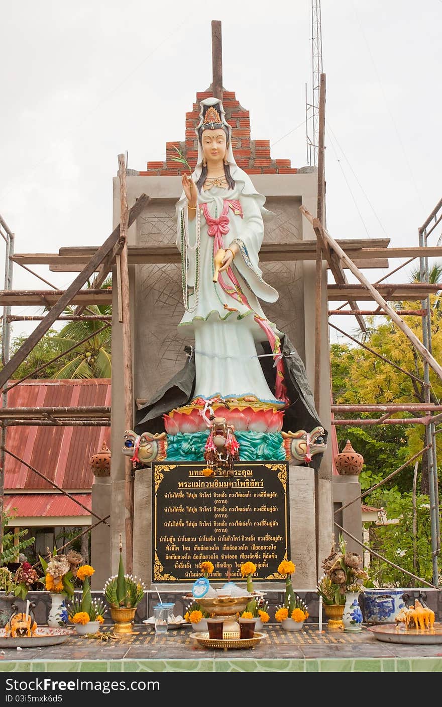 The statue of kwan-yin in thai temple. The statue of kwan-yin in thai temple