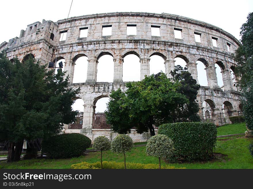 Details of roman amphitheater (Colosseum) in Pula