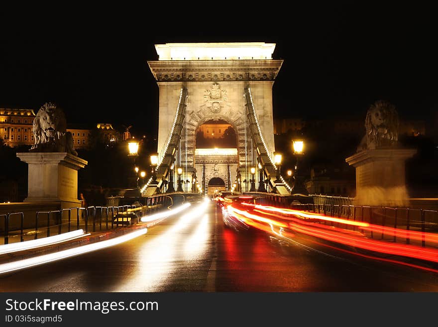 View of chain bridge in Budapest, Hungary