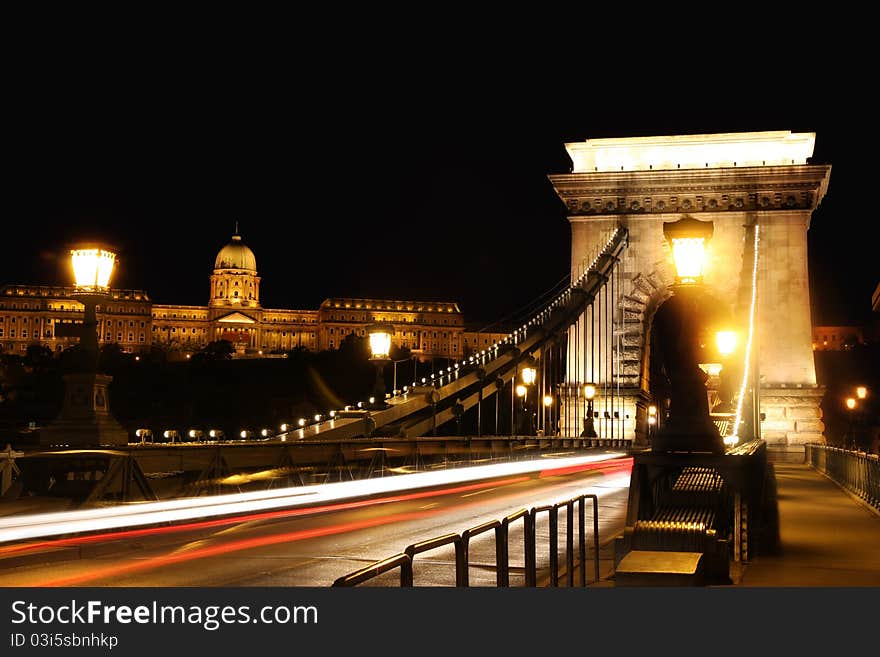 View of chain bridge in Budapest, Hungary