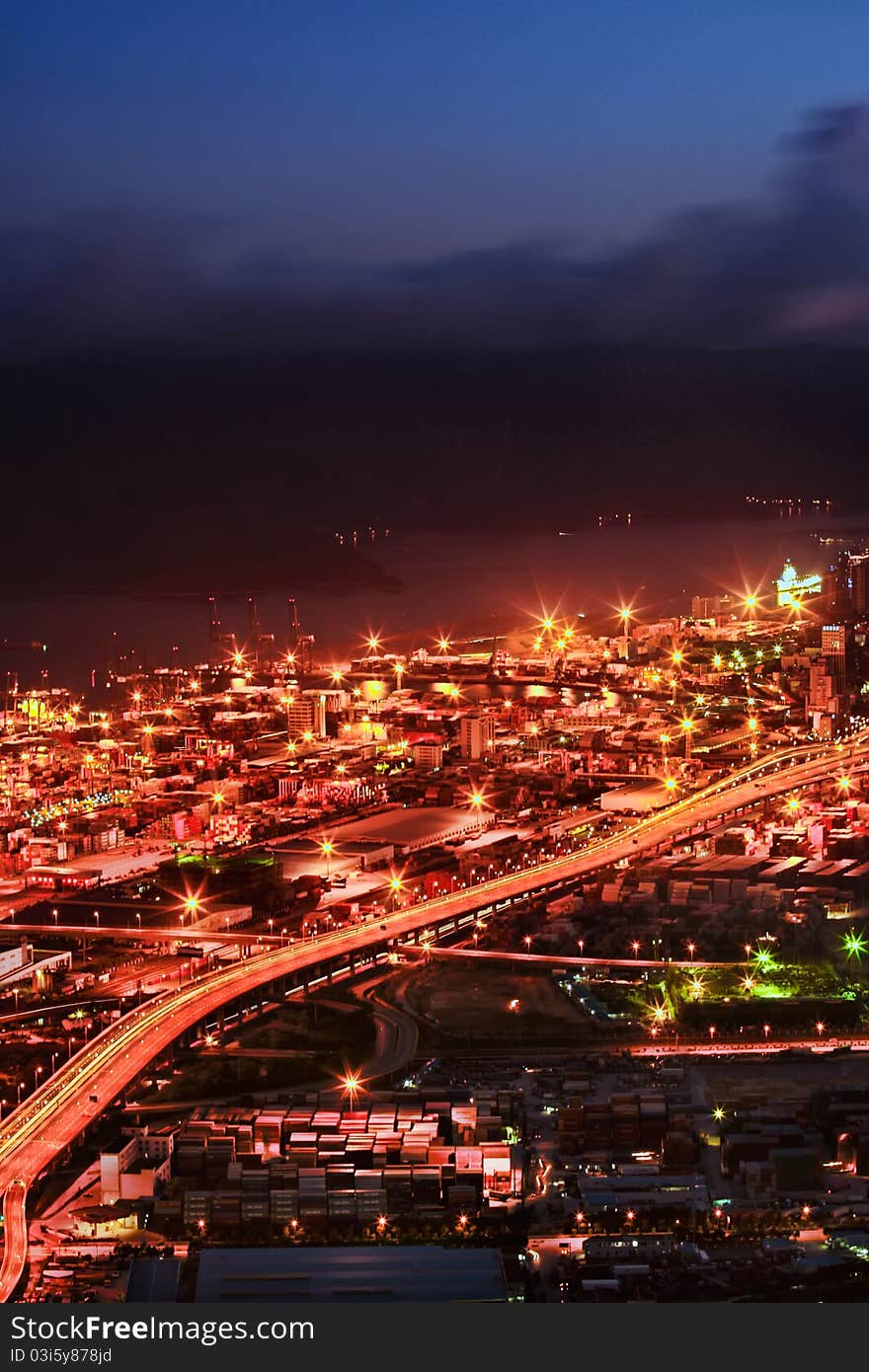 Night view of harbour at Yantian port